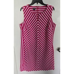 Talbots Plus Size X Pink White Striped Chevron Shift Dress Sleeveless Pique NEW